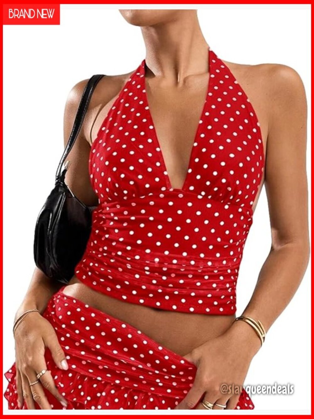 Mesh Halter Crop Top with Polka Dot Print, V-Neck, Open Back, Tie Closure